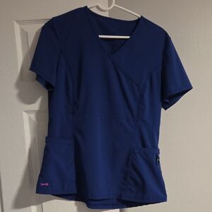 Navy Blue Lynx Scrub Top.  Women's Short Sleeve Top